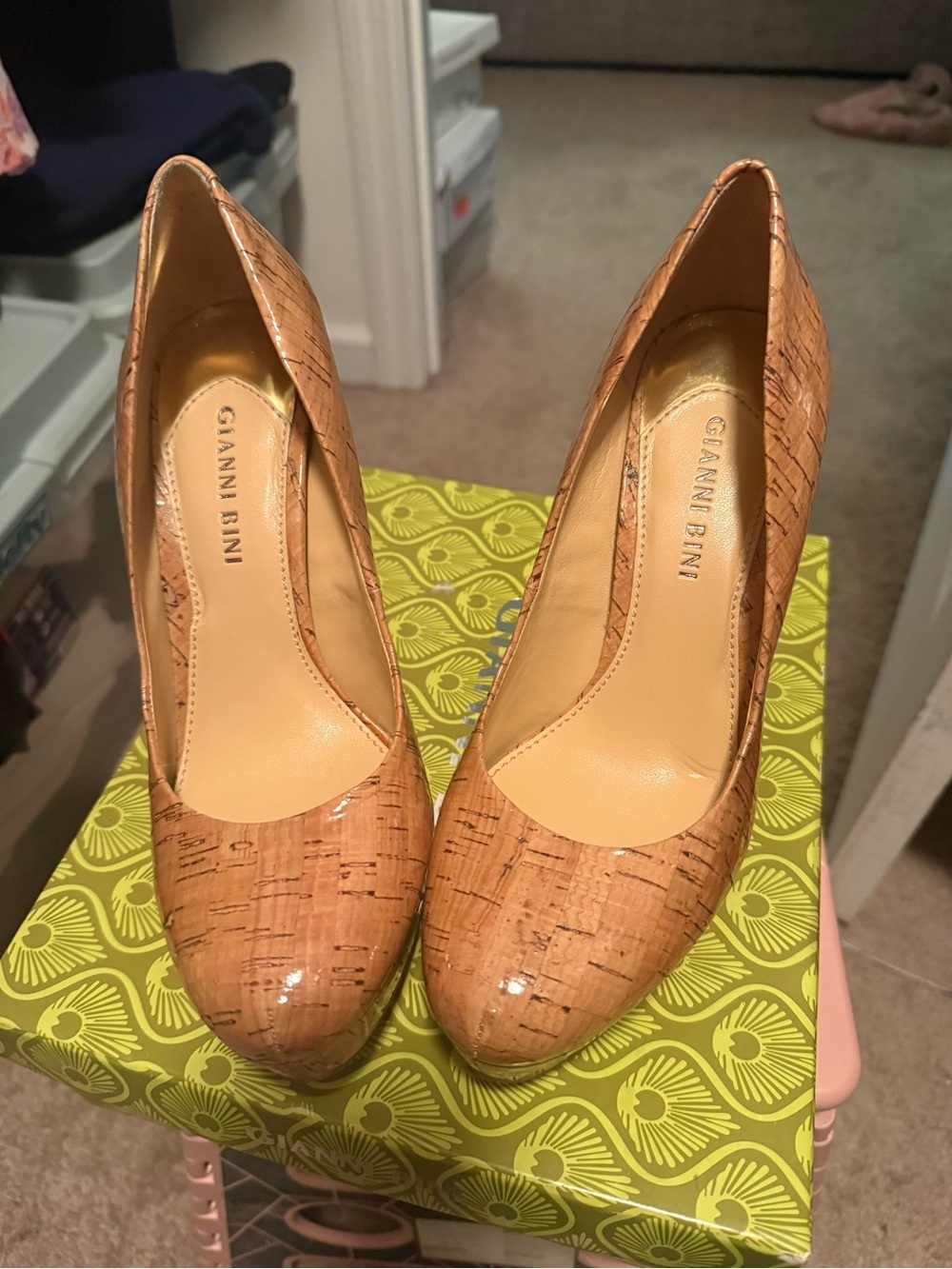 Gianni Bini Cork-Effect Tan Pump